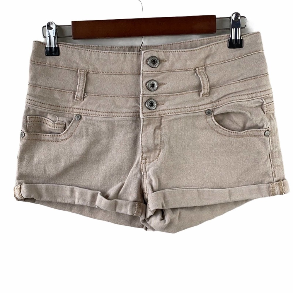 Blue Asphalt Womens Tan Fold Up Hem Mid Rise Button Front Jean Shorts Size 9